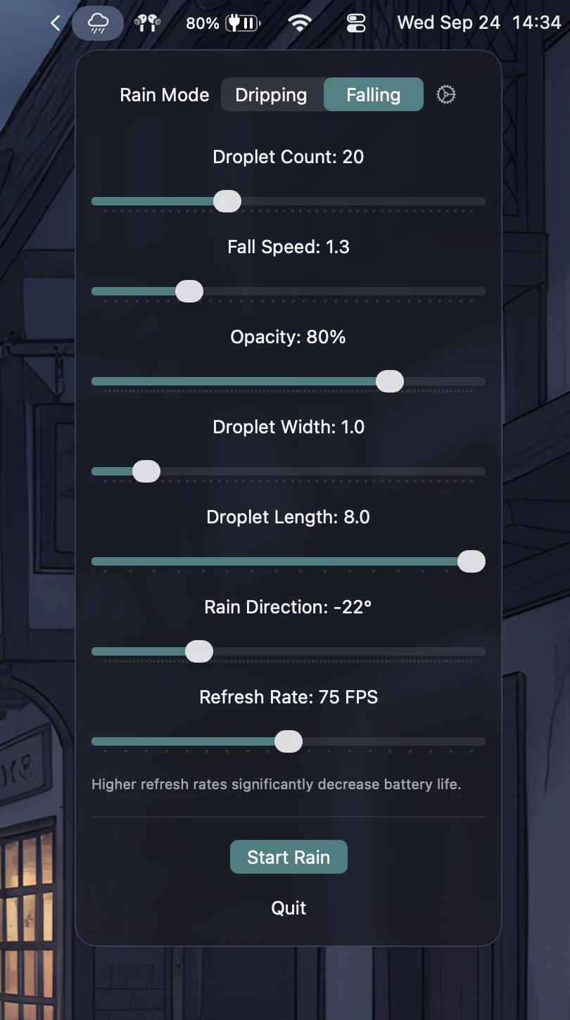 Falling Menu Bar Settings